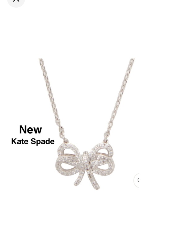 kate spade Jewelry - New Kate Spade Bow Meets Girl Pave Short Mini Pendant Necklace Silver with & box